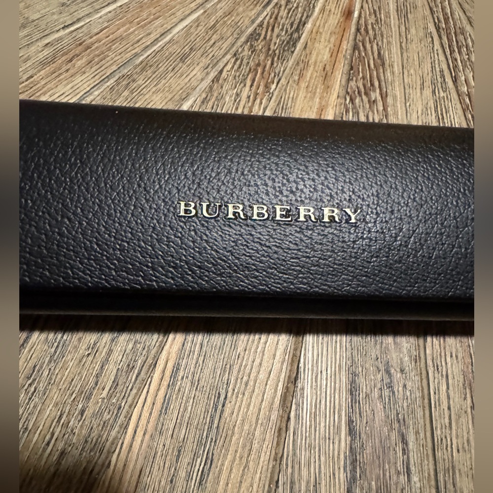 Burberry Black Leather Eyeglass Case with Gold Logo Hard Shell Sunglasses case